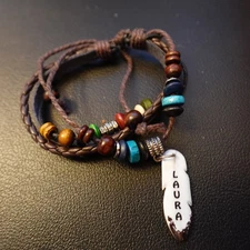 Laura Personalized Boho Bracelet Brown Leather Stack Hippie Indie Name Gift