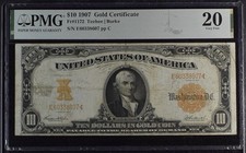 1907 $10 Gold Certificate Large Size Fr.1172 PMG 20 VF Teehee Burke