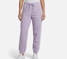 Adidas Womens Essentials 3 Stripes Large Fleece Joggers Purple White Ret 50