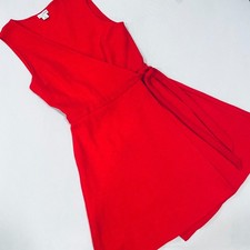~ XS Wrap Dress Midi J. by J.Crew Red Stretch Sleeveless Tie Waist A-line V-neck