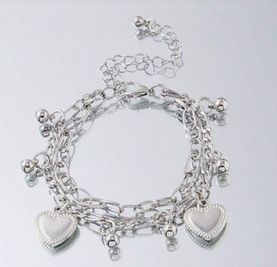 Zara new silver bracelet links & heart hearts charm charms details all sizes