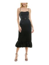 TAYLOR Womens Black Adjustable Padded Boning Belted Spaghetti Strap Dress 6
