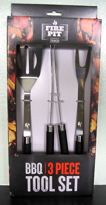 Feuerstelle 3-teiliges Grillwerkzeug Set Soft Touch Griff Schlitzwender Spatel Zange Gabel
