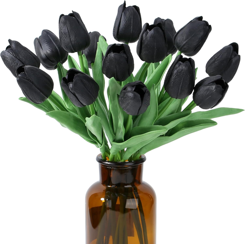 15pcs Black Tulips Fake Artificial Flowers Real Touch 14" Silk Flower for Home D