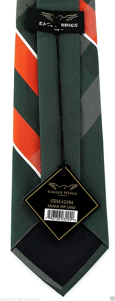 Gravata masculina Miami Hurricanes logotipo universitário xadrez verde gravata  - Imagem 3 de 3