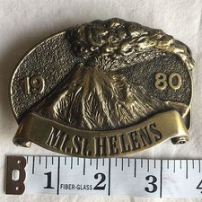 Vintage 1980 Glenmark Mount St Helens Eruption Brass Belt Buckle Made In USA