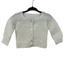 Vintage Handmade Cream Button Front Knit Cardigan Infant 0-3 Months 