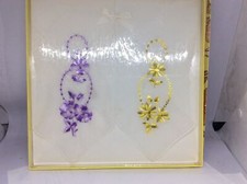 Handkerchiefs 3 Embroidered Made In Switzerland w/Box Vintage