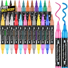 24 Colors Dual Tip Acrylic Paint Marker Pens Set Multifunctional Acrylic Tips...