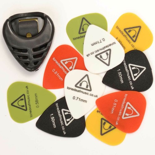10 x GUITAR PICKS & PLECTRUMS HOLDER acoustic bass electric plectrum