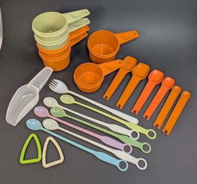 Tupperware Lot Vintage (22 pc) Measuring Cup Spoon Ice Tea Spork Scoop Est Retro