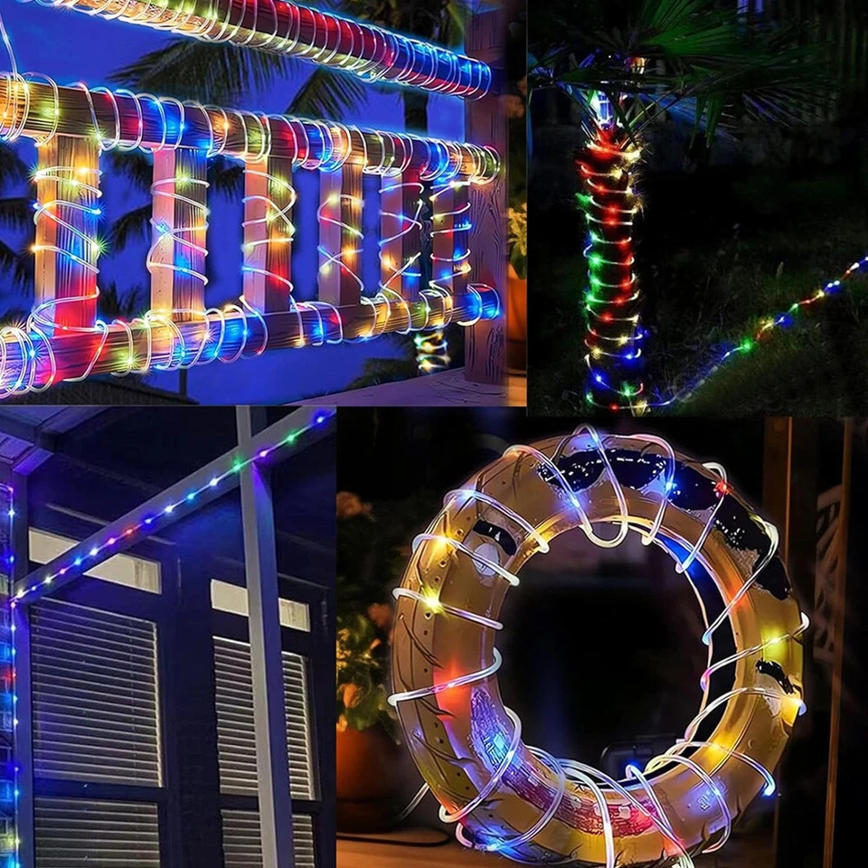 200 LED 8 Modos Solar Cadena Luces Cuerda Tubo Luz 66 pies Exterior Navidad Luz Foto 4 de 4