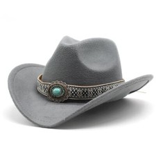 Gray Western Cowboy, Cowgirl Hat, Turquoise Ribbon,Men Women Retro, Tribal