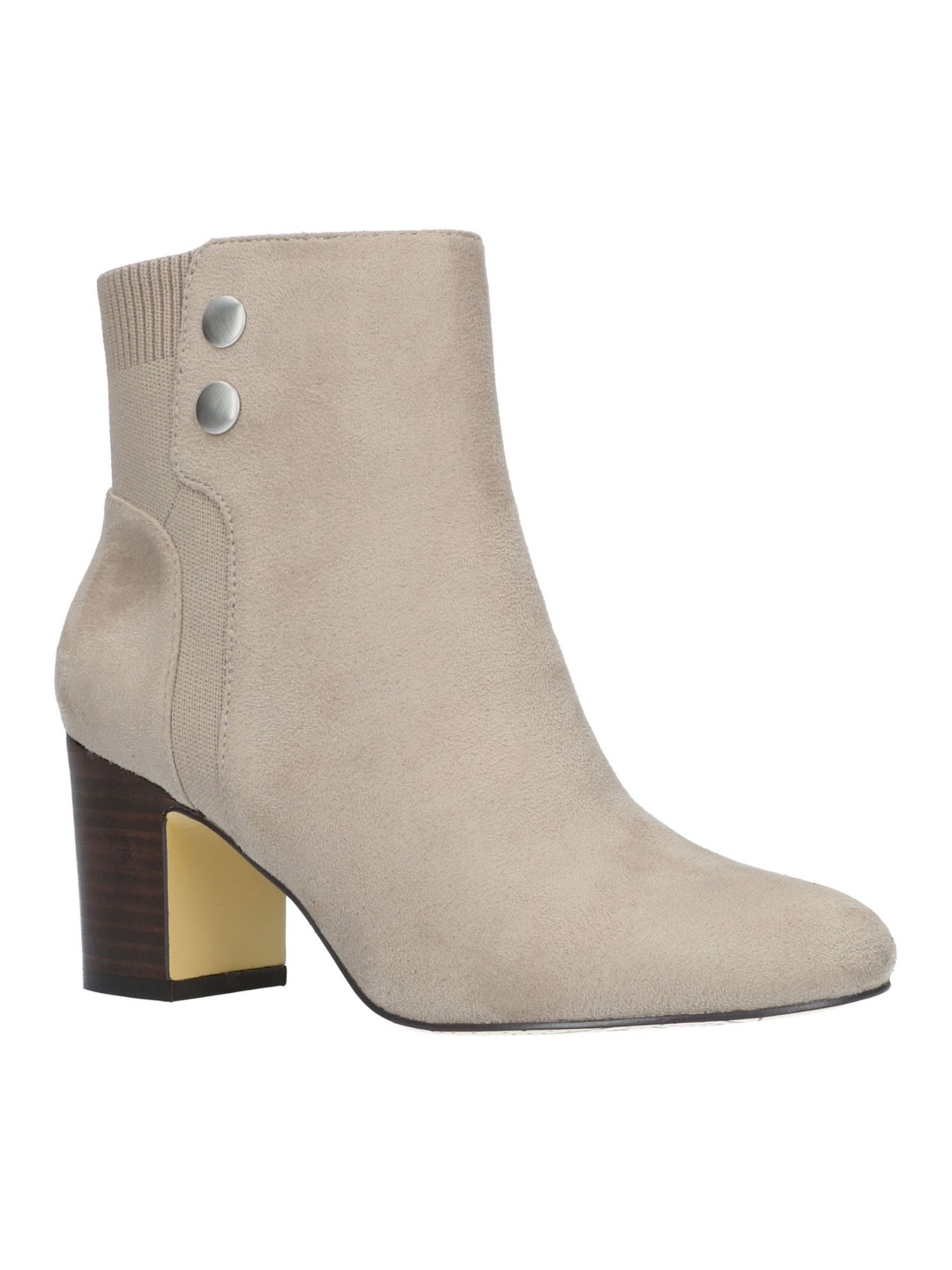 BELLA VITA Womens Beige Stretch Studded Block Heel Zip-Up Dress Booties 9 N