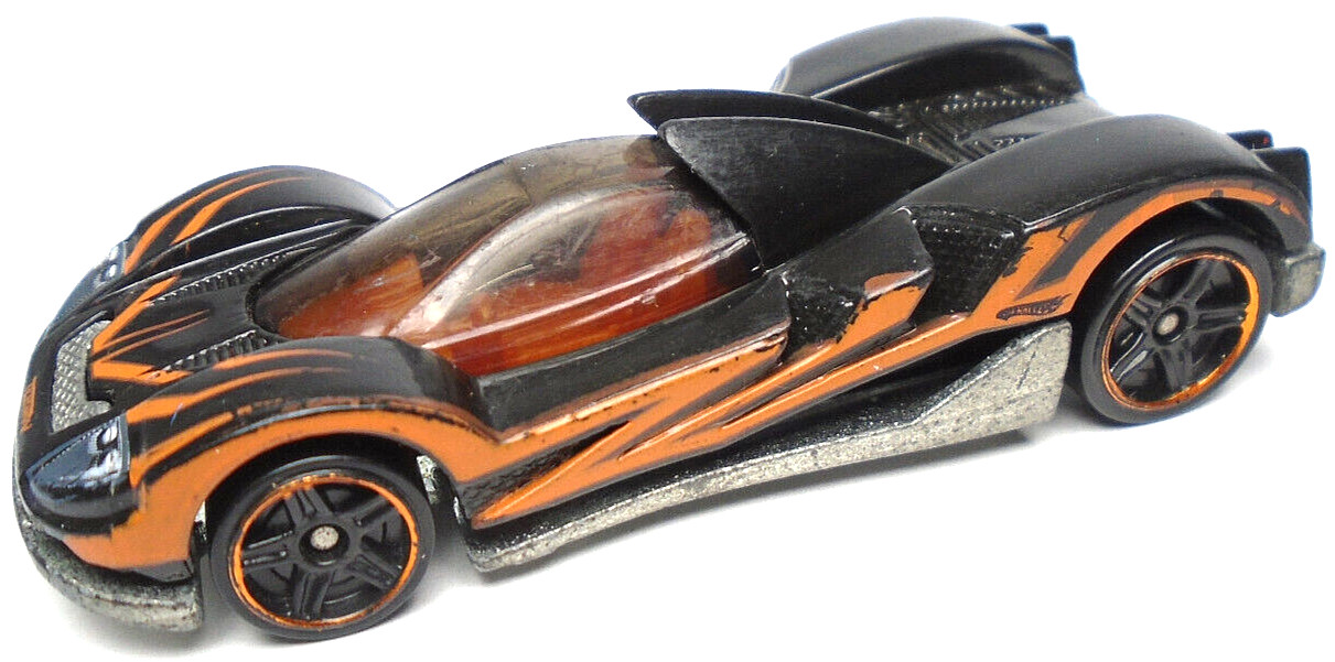 2010 HOT WHEELS TEEGRAY BLACK 1:64 DIECAST 2 3/4" CAR WITH ORANGE STRIPES