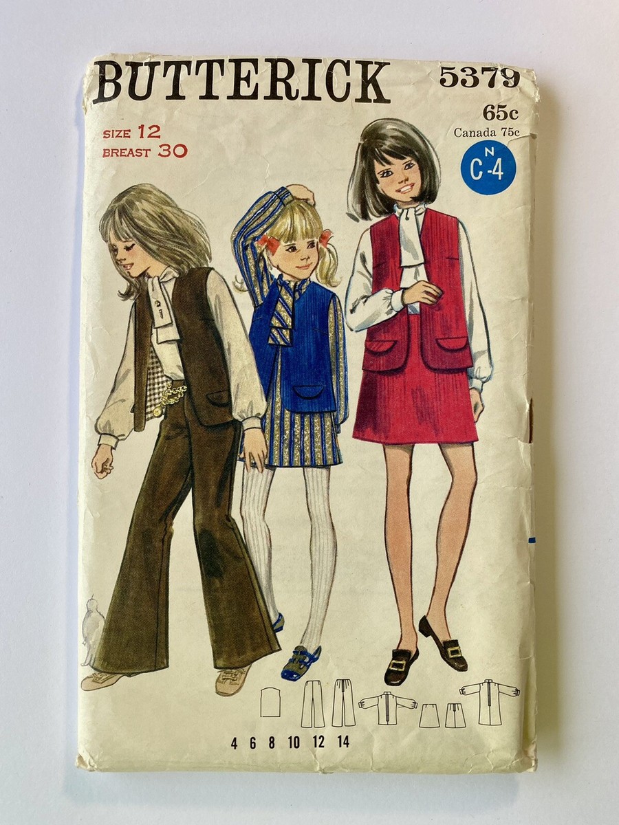 Butterick 5379 Kids/Girls' Outfits 60s Vintage Pattern Size 12