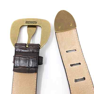 Chicos Belt Womens Medium Brown Black Leather Leopard Brass Gold Boho Western Chicos Belt Womens Medium Brown Black Leather Leopard Brass  main image 2
