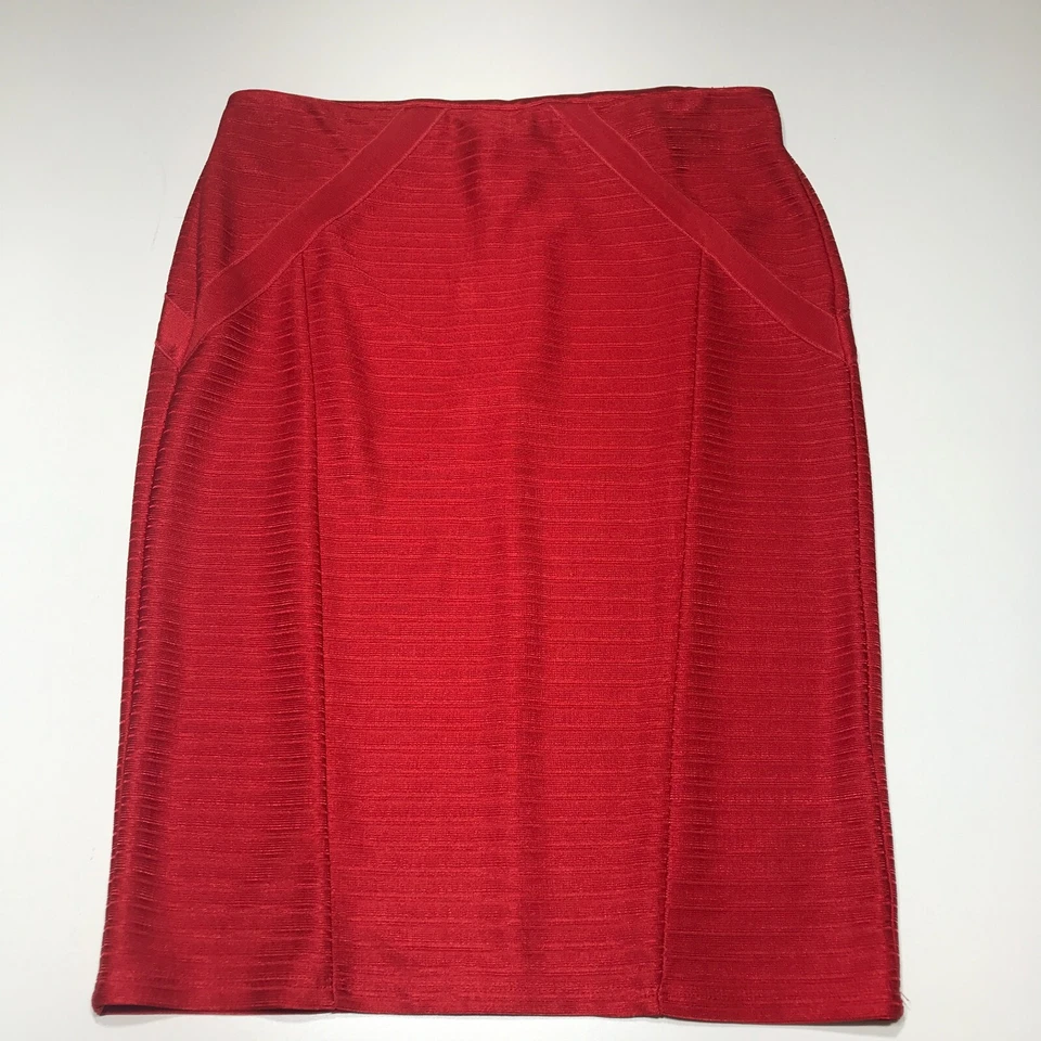 ASOS Skirt Womens Size 14 Red Striped Bodycon Pencil Stretch Rear Zip Lined - Image 2 of 4