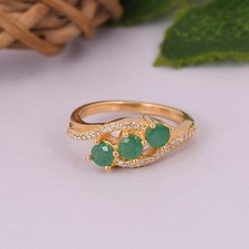Round Cut Emerald With CZ 18k Gold Plated Ring Engagement Precious Gift For Her