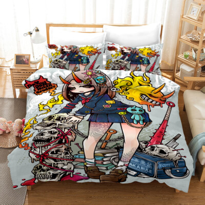 3D Grafftiti Mädchen Dunkel Cartoon Quilt Cover Set Bettwäsche Sets Kissenbez...