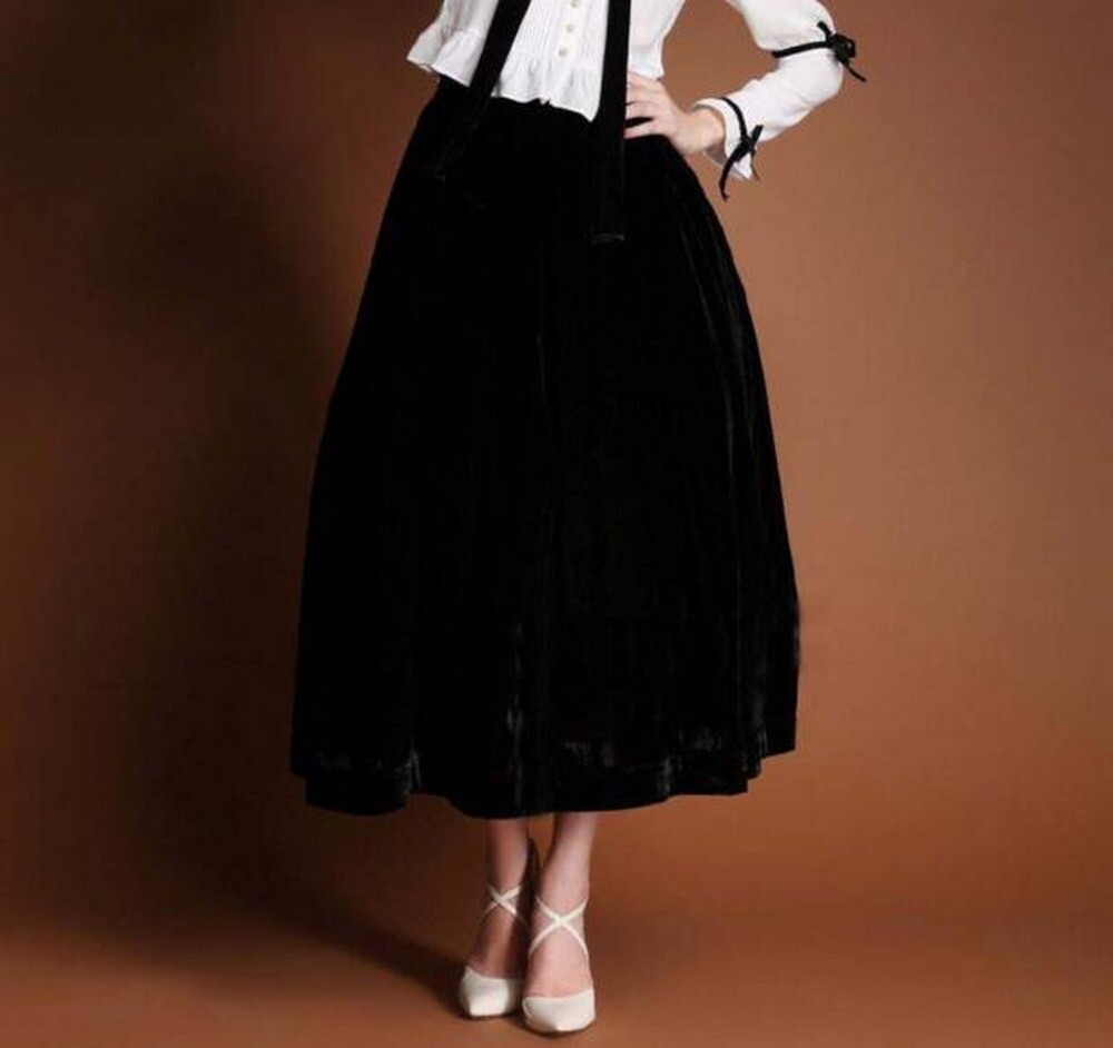 Custom Made To Order bespoke Women Oversized Vintage Elegant Velvet Skirt  HL037