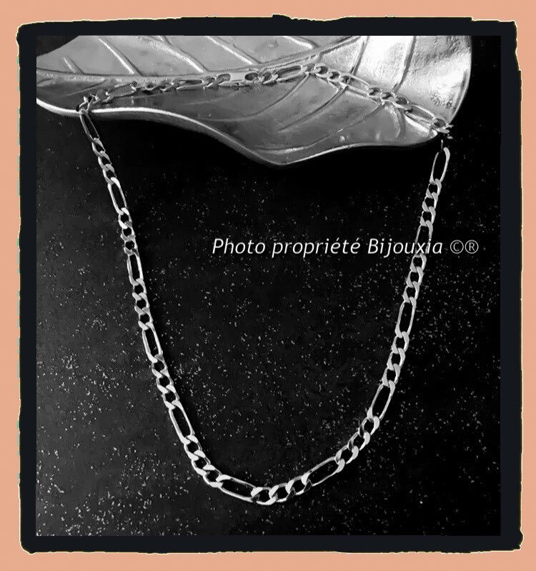 Chaîne Maille Figaro Diamantée 55cm en Argent Rhodié Un Cadeau Masculin Unique
