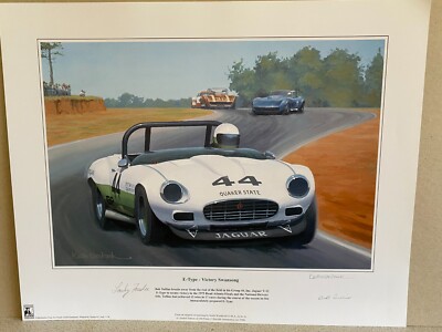 Jaguar V-12 E-Type, Motorsport Kunstdruck Bob Tullius Lankie Foushee signiert 