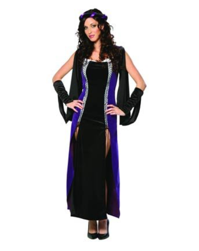 Lady Renaissance Gown Costume Small Black Purple Womens Halloween Dress NEW