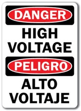 Danger Sign - High Voltage (Bilingual) - 14" x 10" OSHA Safety Sign