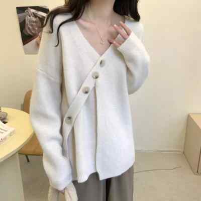 cardigan maglia top pullover lungo da donna morbido slim bianco