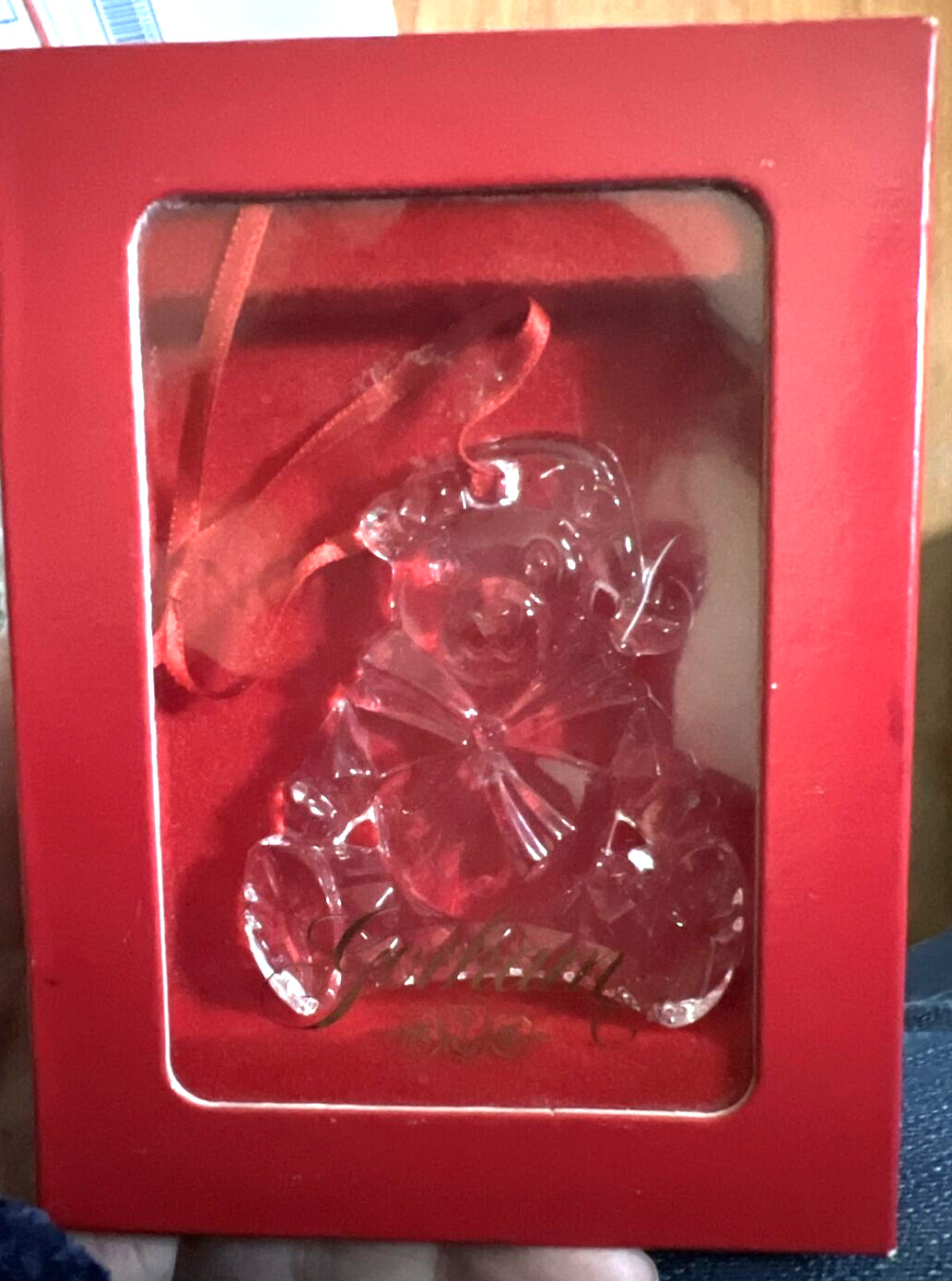 GORHAM Lead Crystal Teddy Bear Christmas Ornament Vintage Germany Boxed