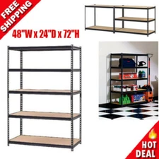 5 Shelf Heavy Duty Metal Muscle Rack Garage Shelving Storage 48"W X 24"D X 72"H