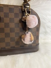 Pom Pom Bag Charm Keychain Key Fob Car Charm pink Leopard Gold Clip