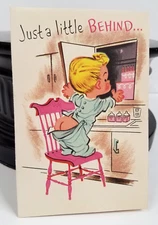 Vintage Just a Little Behind Birthday Card 1950s Rust Craft Pub 5.5 x 3.5 inches