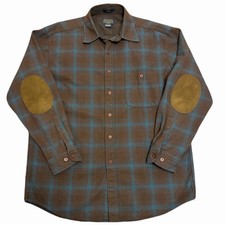 Pendleton Mens Trail Shirt Large Wool Elbow Patches Teal Blue Brown Flannel