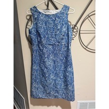 Talbots Blue Paisley Sleeveless Shift Dress Size 4 100% Cotton