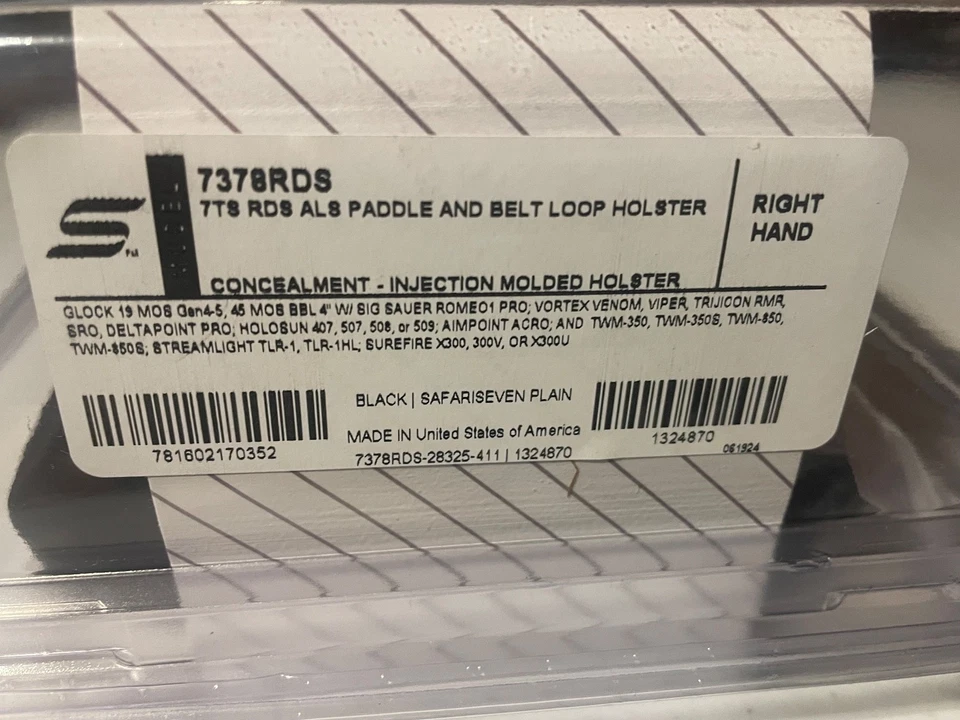 Safariland 7378RDS 7TS ALS Paddle/Belt Holster For Glock 19 Gen 4+5 w/X300U, RH - Image 4 of 4