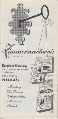 Zimmernachweis 1971-72. Kurgebiet Hindelang. Heilklimatischer Kurort. Kneippkuro