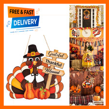 Thanksgiving Wooden Turkey Pumpkin Door Wreath Sign Wall Decor for Front Door
