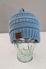 CC Beanie New Women's Knit Slouchy Thick Cap Hat Unisex Solid Blue C.C Beanie
