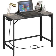 Computer Desk, Home Office Desk with Power Outlet, Modern Study Writing Desk ...