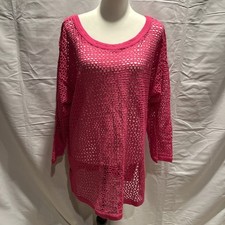Vintage Pink Crochet Open Weave Swim Cover Up Size M Made In USA