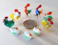Ensemble de 9 Coq Poule et Poussins Murano Verrerie Artisanale Italie 1980