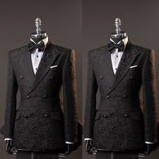Black Men's Suits Luxury Paisley Wedding Tuxedo Evening Party Prom Blazer Pant
