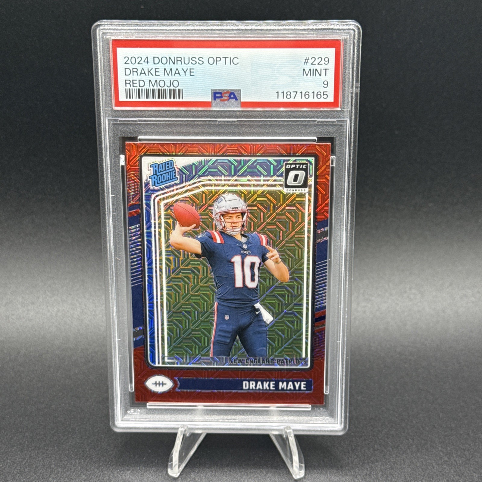 2024 Donruss Optic Drake Maye Red Mojo Rated Rookie RC #229 PSA 9