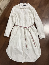 Tommy Hilfiger White Belted Cotton Button Shirt Dress Womens L Long Sleeve