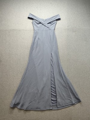 Lulus Women Maxi Dress S Blue Off The Shoulder Front Slit Back Zip Cocktail