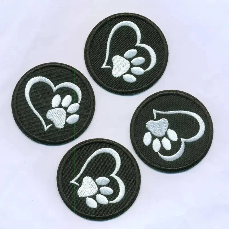 Heart & Pet Paw Embroidered Iron-On Patches, Black with White Paw Prints 1 pc - Image 4 of 4