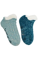 MUK LUKS 2-pack Set Aloe Infused Pieced Shortie Cabin Socks Drk Teal