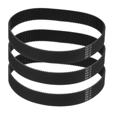 300mm GT-2 Timing Belt, 3pcs 15mm Width 2mm Pitch 3D Printing Closed Loop, Black